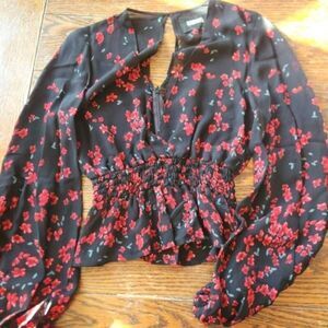Reformation Black and Red Floral Blouse